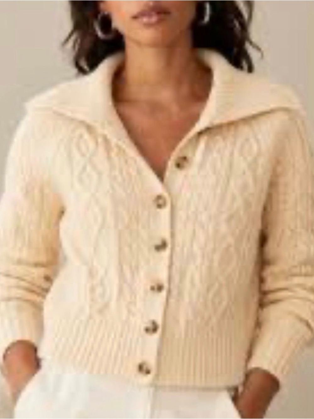 J. CREW Collared Cable Knit Cardigan Size XL Sweater Cream Fall Winter CC004